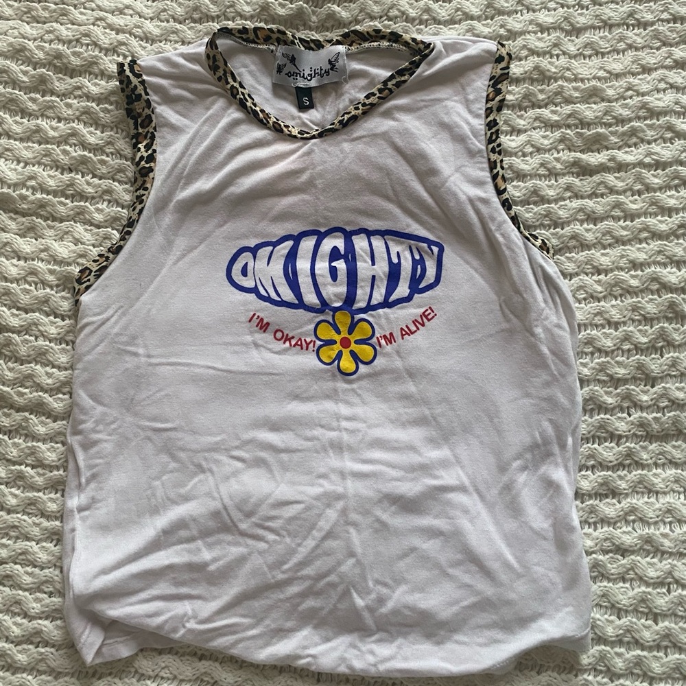 Omighty “I’m Okay! I’m Alive!” Tank Top White / Cheetah - Picture 3 of 9